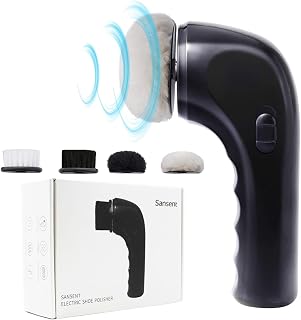 Sansent Electric Shoe Shine Kit - Portable Rechargeable Polisher Brush Cleaner for Leather Shoes, Bags & More (Black, M)