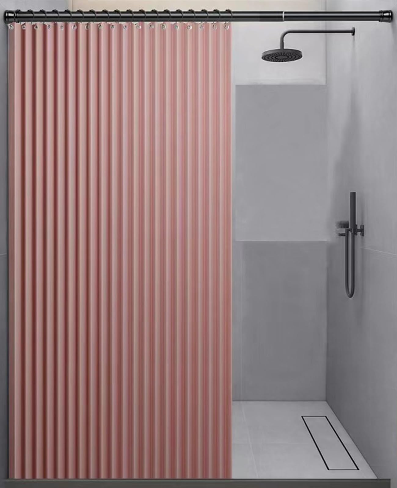 Cortina de ducha plegable impermeable con imán para privacidad, lino, poliéster, divisor de baño para bañeras, hoteles y spa (240 x 200 cm)