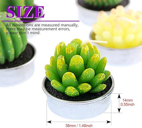 Miniatura 2 de Swpeet Juego de 12 velas decorativas de cactus suculentas, bonitas plantas suculentas sin humo, perfectas para velas, festivales, accesorios de boda