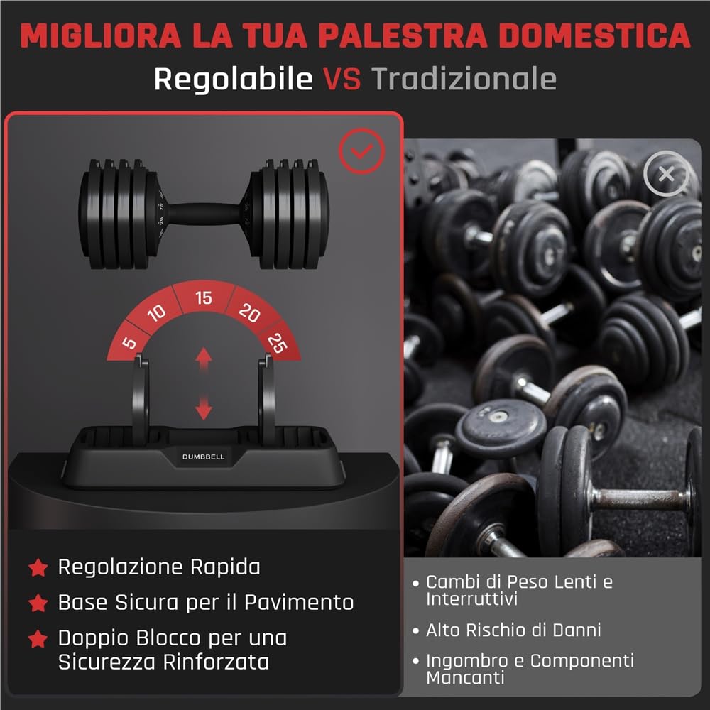 Yaheetech Manubri Regolabili 5 Pesi in 1 con Doppio Blocco di Sicurezza, Design Ergonomico e Salvaspazio, Ideali per Allenamento Casa Palestra e Fitness Nero