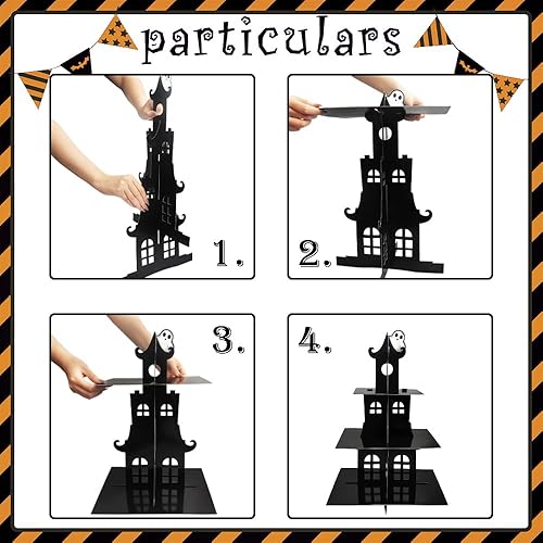 Miniatura 3 de Soporte de 3 niveles para cupcakes de Halloween, castillo de Halloween, soporte redondo de cartón, torre de postre, torre de árbol de postre para