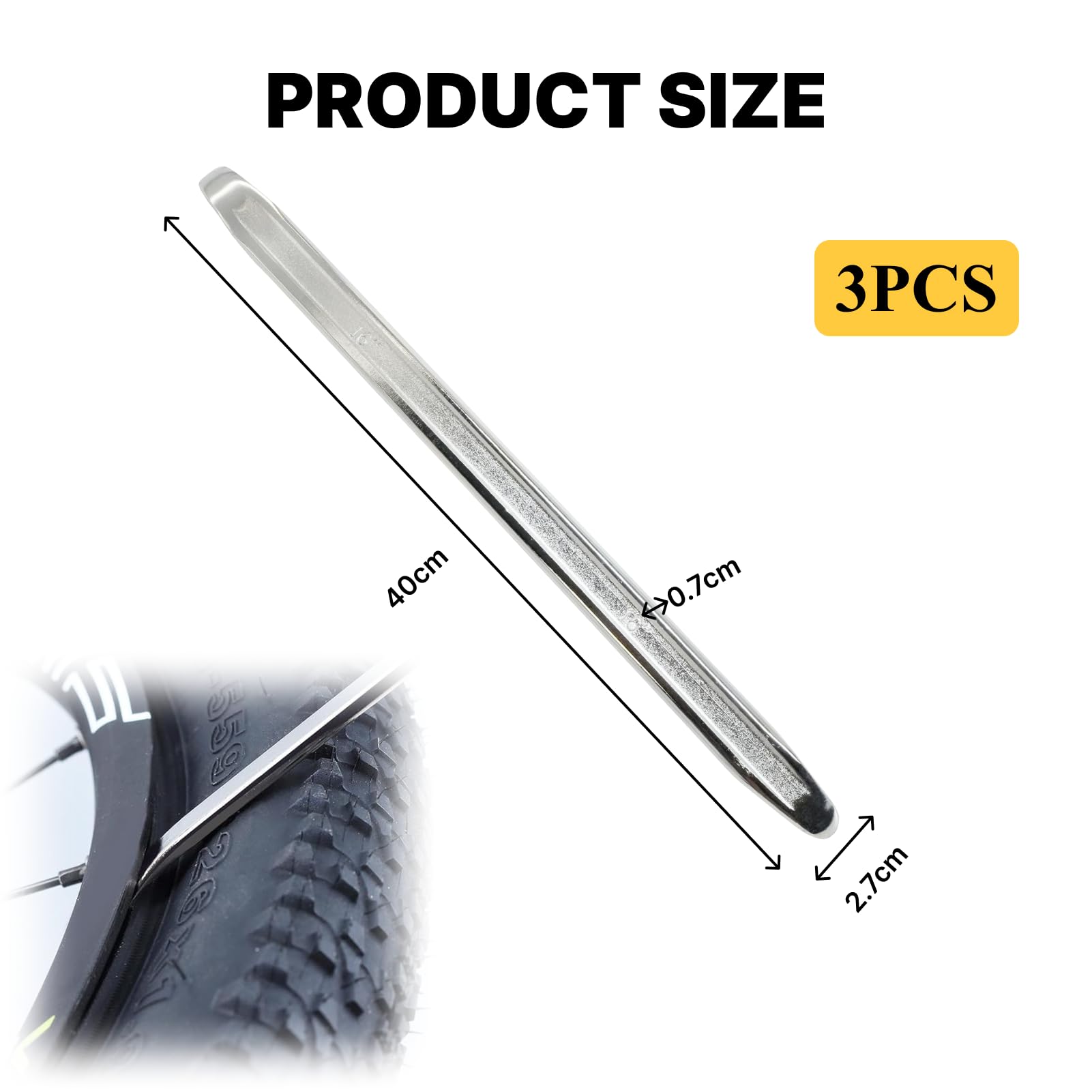 3 pezzi Strumento per Smontaggio Pneumatici 40 cm in Acciaio Inox Cromato, Leva per Pneumatici Manuale 40 cm Utensili di Riparazione per Pneumatici per Auto, Moto, Monopattino
