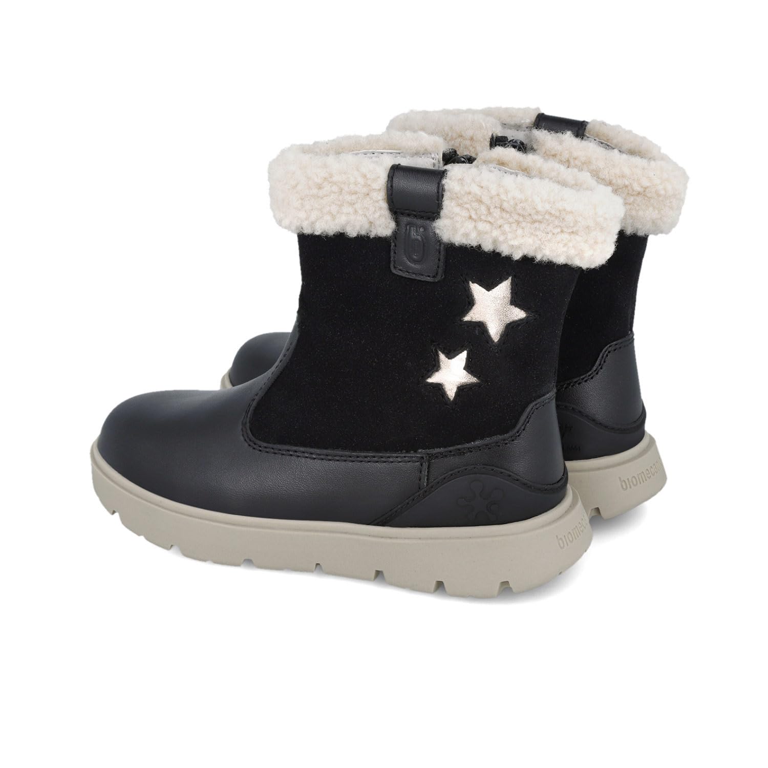 Biomecanics Bota Niña 251221-A054 | Piel Serraje y Napa Negra con Estrellas | Interior de Pelo | Suela Antideslizante