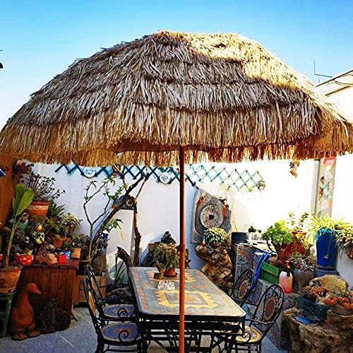 Outech Sombrilla Redonda Tiki Imitando Paja, Parasol Tropical Hawaiana para Mesa de Mercado de Paja, para Piscina de Césped, Patio Trasero, Sombrilla de Jardín, con Mecanismo de Inclinación, Sin Base Cover