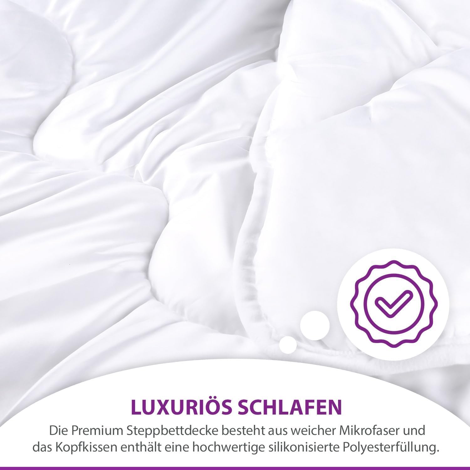 Premium Steppbettdecke & Kopfkissen Bettenset Für Allergiker Waschbar Ganzjahresdecke Vierjahreszeiten-Bett mit Klimafaser Steppdecke (135 x 200cm - 2er Set)