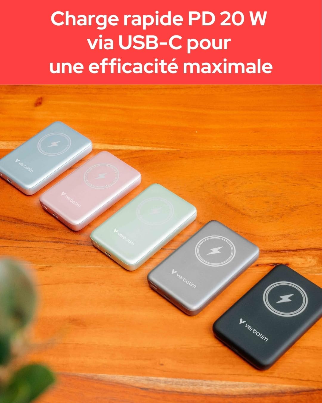 Verbatim Magnetic Power Bank 10000mAh Wireless Charger 15W 20W PD per USB-C, Powerbank Petit et Magnétique pour iPhone 15, 14, 13, 12, Pro, Max, iPad, Noir