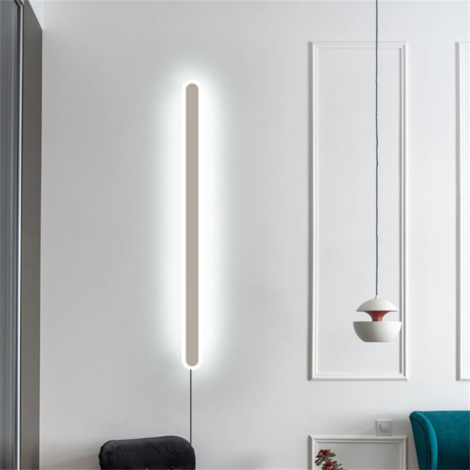 Wandlampe mit Schalter und Stecker LED Wandleuchte Innen Dimmbar Modern Flurlampe mit Fernbedienung Moderne Wandbeleuchtung für Schlafzimmer Treppenhaus Wohnzimmer (Weiß,100CM)