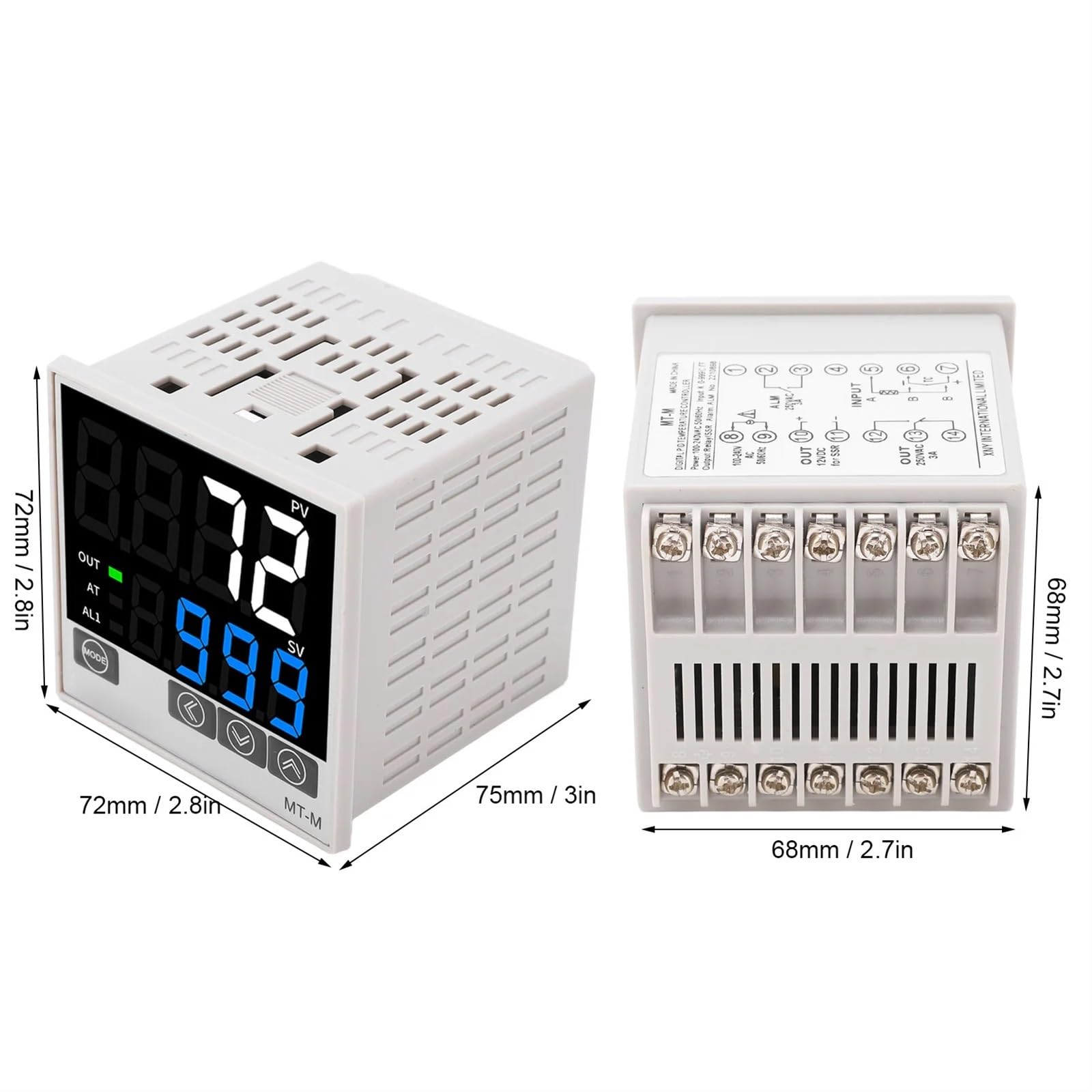 1 sztuk Zestaw regulatora temperatury PID inteligentny wyświetlacz cyfrowy przyrząd do automatycznej kontroli temperatury (72x72mm MT-M)