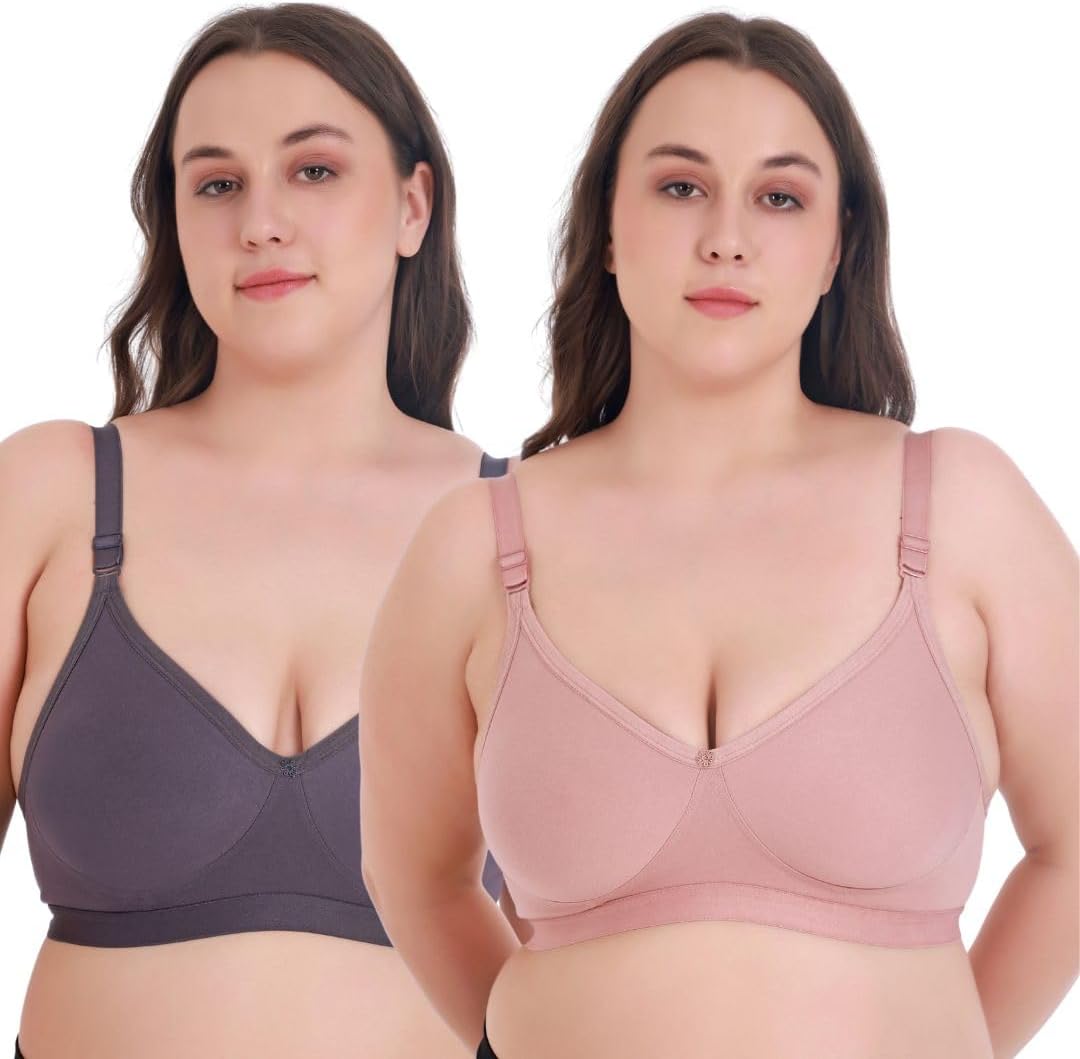 Women's Cotton Polyester Non Padded Seamless Plus Size T-Shirt Adjustable Bra | Full Coverage Wire-Free Regular Bra | Plus Size