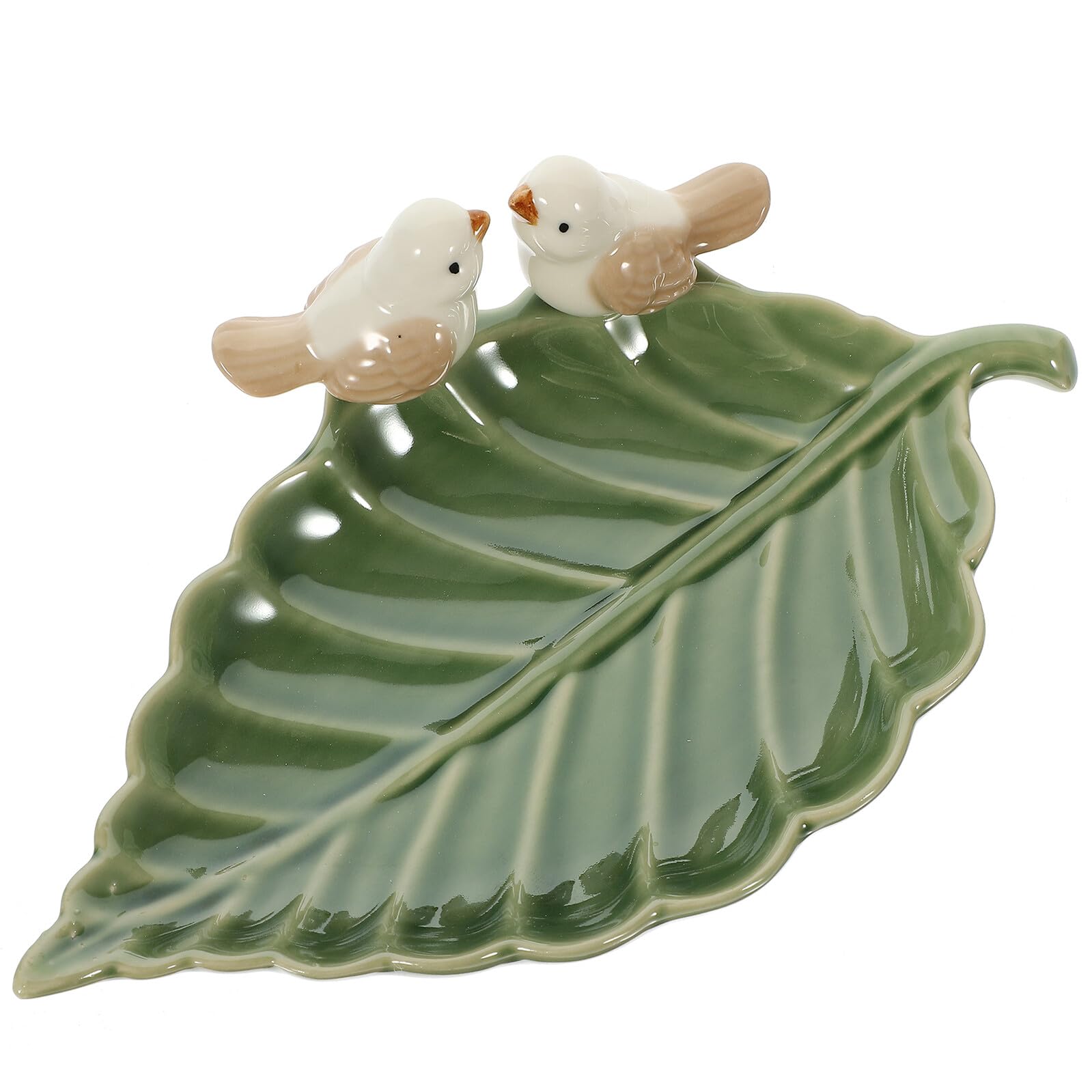 Schmuckschale aus Keramik in Vogel- und Blattoptik mit Glatter Oberfläche und Stabilem Design als Schlüsselablage und Schmuckhalter für Wohnzimmer oder Kommode