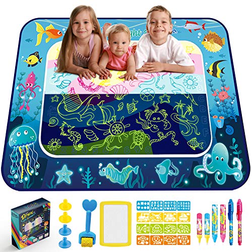 Kids Water Doodle Mat 47 X 35 Inches Aqua Magic Children's Drawing Mat Kit Educational Gifts Toys for Age 2 3 4 5 6 Year Toddler Girls Boys Painting Writing