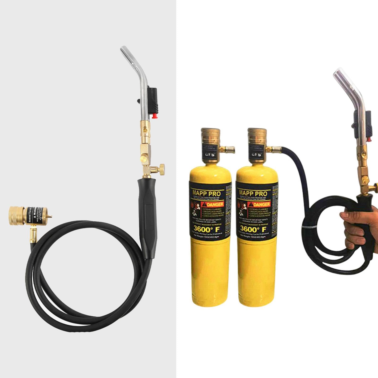 Chalumeau de Soudage Allumage Souffle Tuyau Renforcé 150cm Laiton Cuivre pour Brasage Découpe Fusion Chauffe Adapté à l'Entretien Atelier, Double réglage