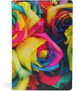 Funda para libros de texto con diseño de rosas de colores arcoíris, se adapta a la mayoría de libros de texto de tapa dura de hasta 22 x 15 cm Fácil de aplicar. Lavado y reutilizable