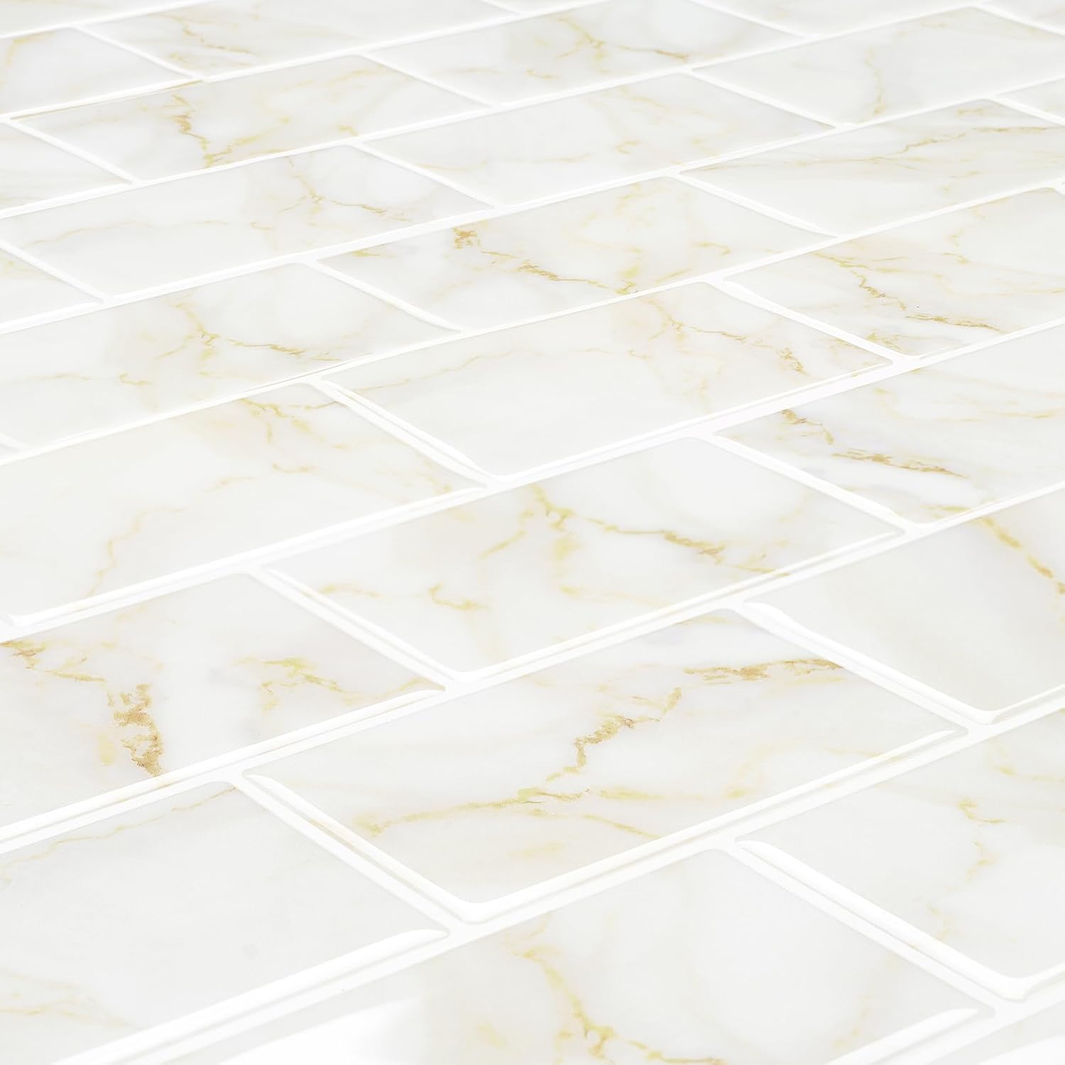 Livelynine 16-Tiles Gold Marble Peel and Stick Backsplash Tiles for Kitchen Bathroom Wall Tile Stickers Waterproof Back Splash Stick on Subway Tile Removable Sticky Back Splashes for Kitchens 12X12