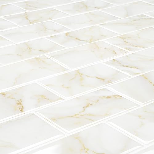 Miniatura 5 de Livelynine Azulejos de 32 azulejos para despegar y pegar, azulejos dorados de mármol para cocina, calcomanías de cocina, impermeables, azulejos de