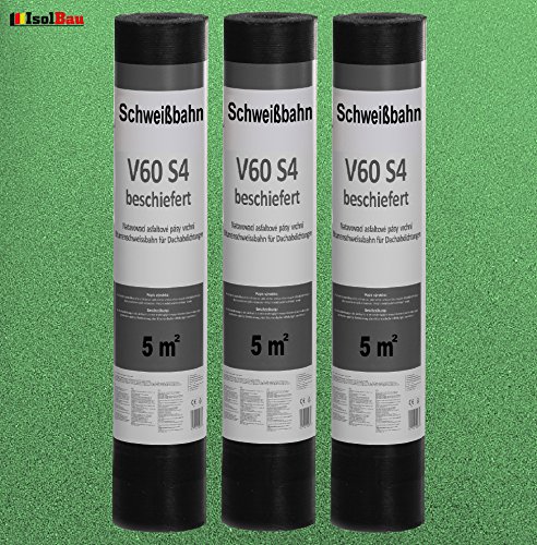 Isolbau Schweißbahn V60 S4 beschiefert - Bitumenbahn mit Glasvlies-Einlage zur Dachabdichtung - Grün, 3 x 5 m² Rolle – Bild 4