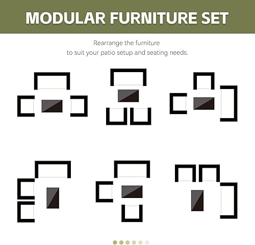 Miniatura 8 de Juego de muebles de patio de 4 piezas de muebles de exterior, mesa de patio y sillas con cojín grueso, juego de sofá seccional para exteriores,