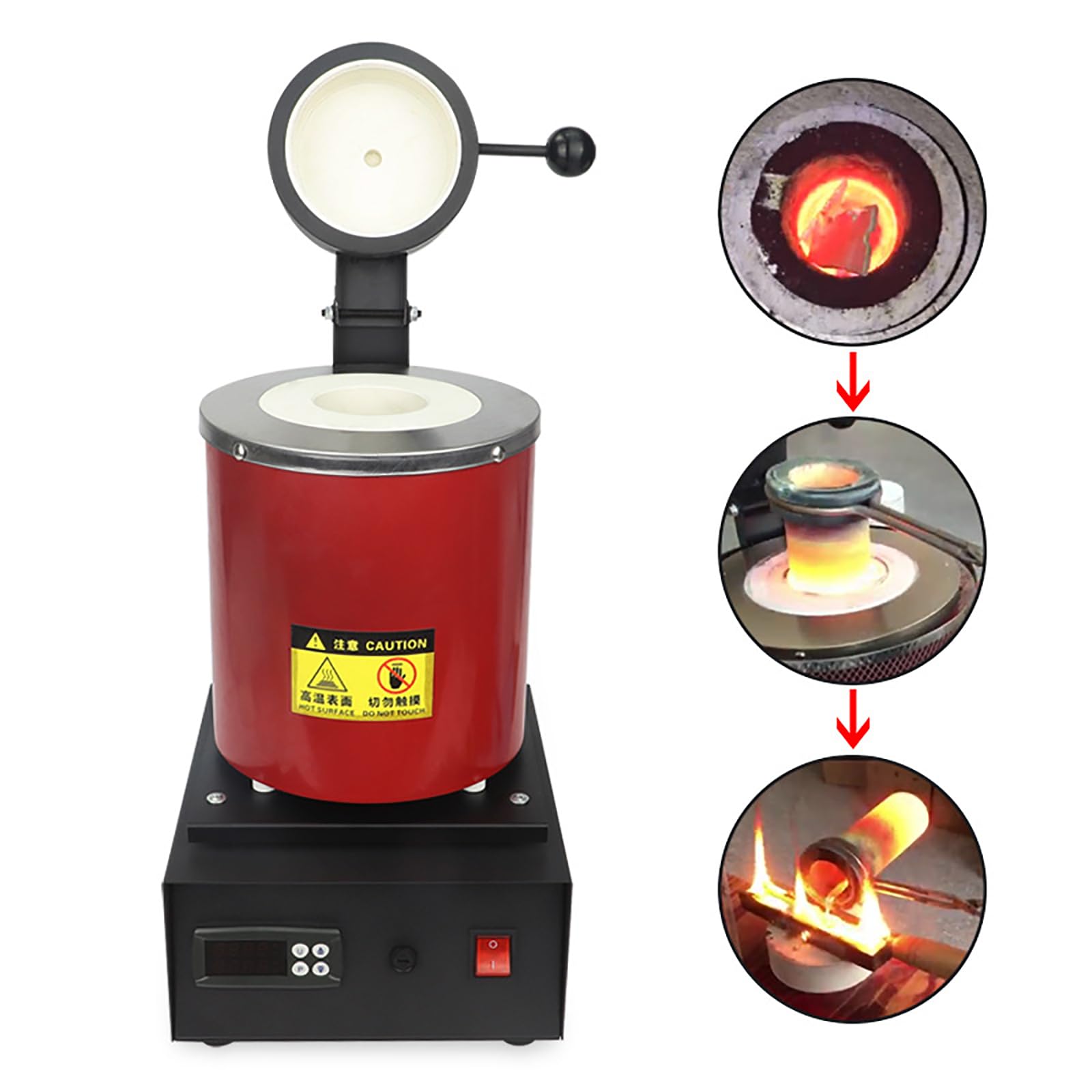 Elektryczny piec do topienia, cyfrowa maszyna do wytapiania złota z tyglem grafitowym, regulacja temperatury PID, maksymalna temperatura 1150℃ do topienia złota, srebra, miedzi