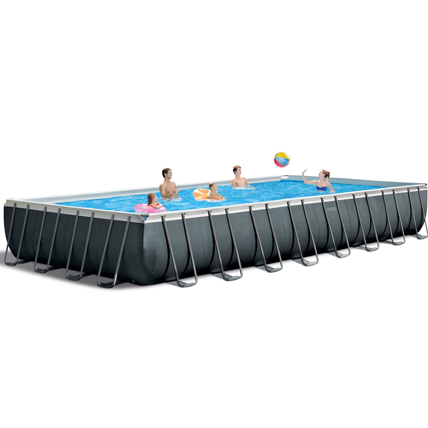 Intex 26374GN – Piscina Fuori Terra Ultra XTR Frame Rettangolare, Pompa Filtro 10500 L/h, Scaletta, Telo Base e Copertura, 54368 L, Acciaio e PVC, Grigio, 975x488x132 cm