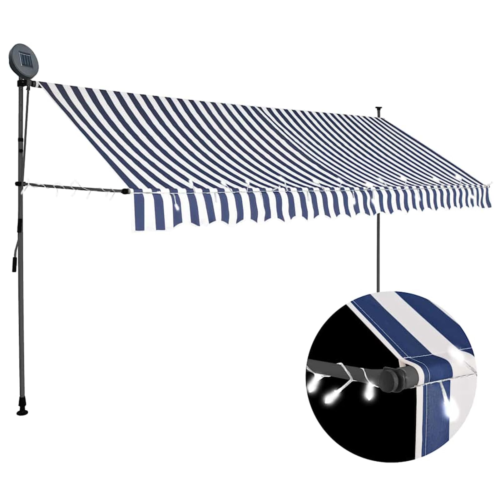 Wysuwana markiza balkonowa, obsługiwana ręcznie, 400 cm, niebiesko-biała, bez wiercenia, z korbą ręczną, aluminiowa markiza odporna na promieniowanie UV, regulacja wysokości i działanie wody