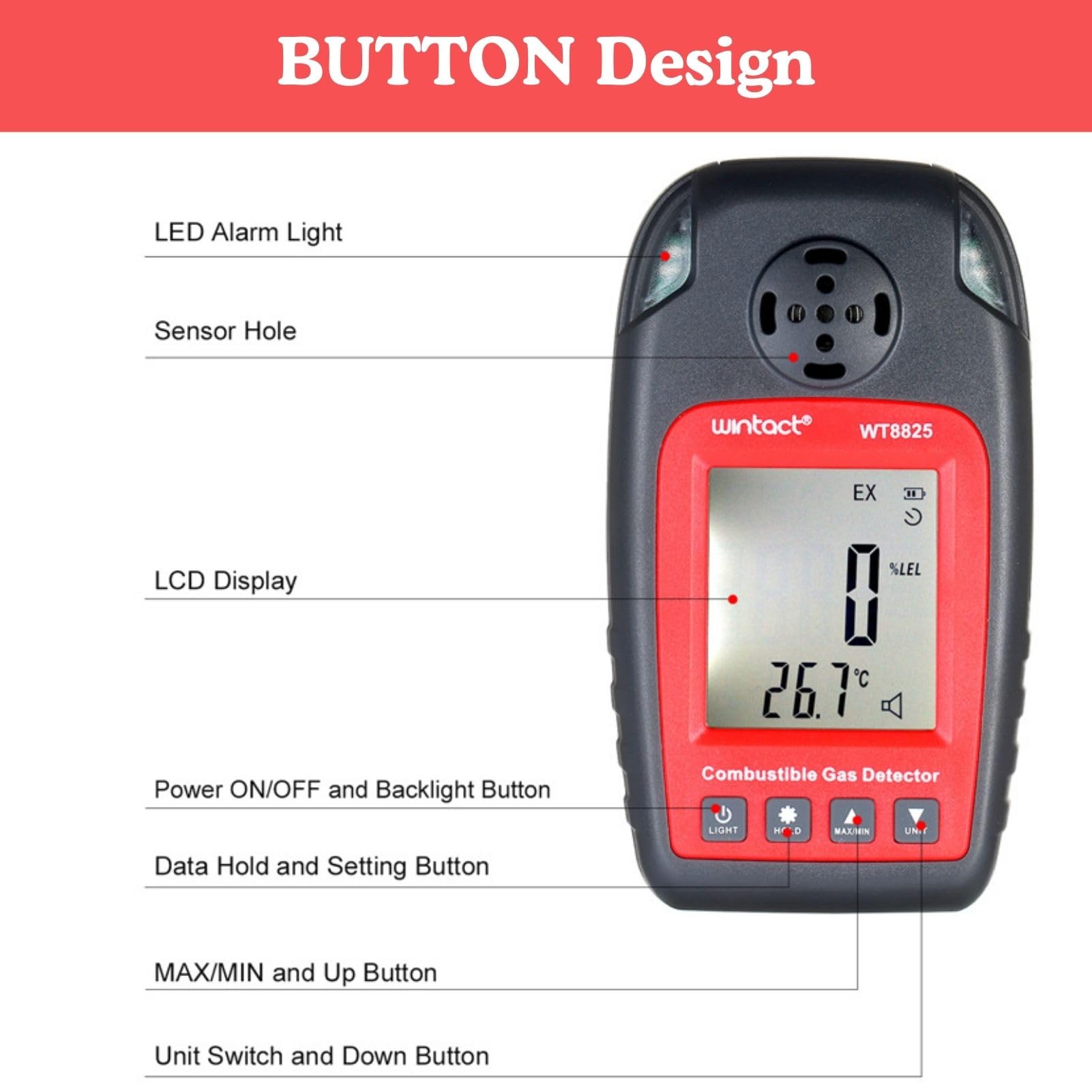 Jadeshay Rilevatore di Ossigeno,0~25% Vol Rilevatore di Gas Portatile Monitor O2 Analizzatore di Ossigeno Tester Rilevatore di Contenuto di Ossigeno con Display LCD WT8821