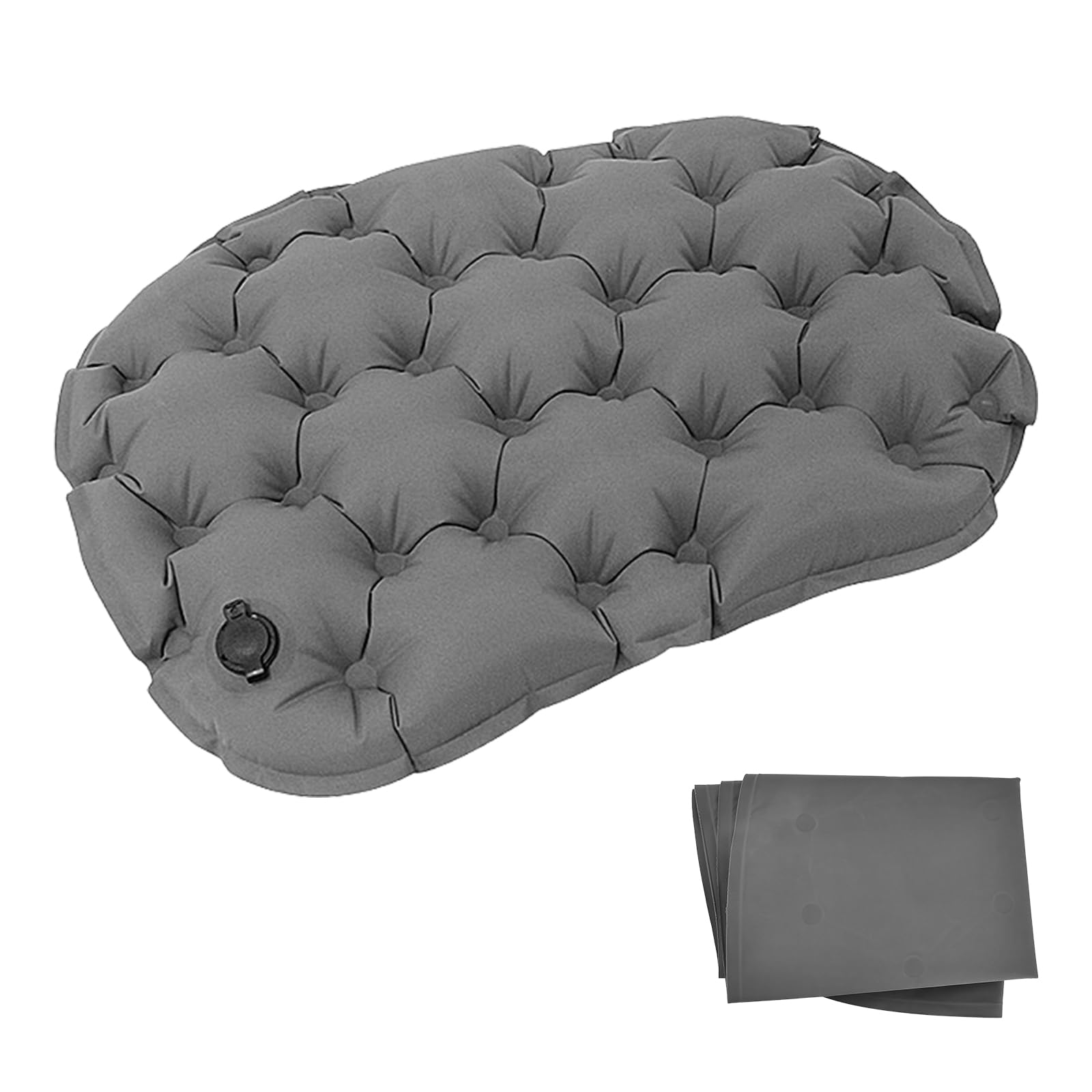 Aufblasbares Camping Sitzkissen, Aufblasbares Sitzkissen Reisekissen Wasserdicht, Tragbares Reisekissen 36 x 28 cm, Faltbar Outdoor Camping Kissen für Wanderungen, Büro, Flugzeug, Stadion (Grau)