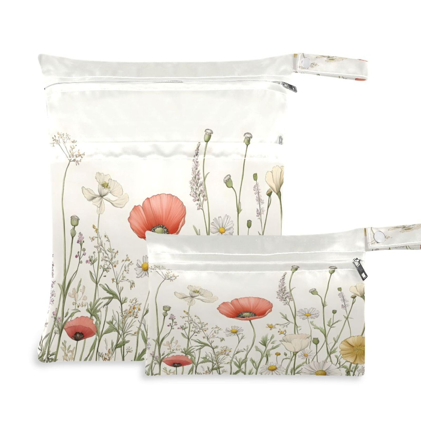 ATTX Colorful Wildflowers Wet Dry Bags 2-Pack - Reusable Cloth Diaper Storage for Travel, Beach & Gym | Multi-Use Waterproof Bags for Swimsuits, Baby Clothes, Sports Gear#305