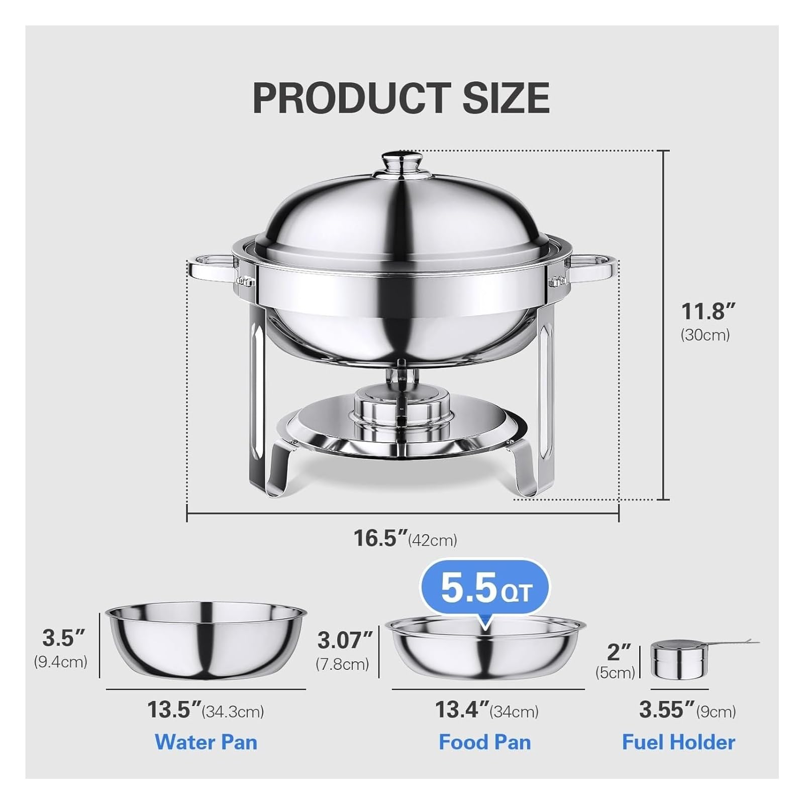 Chauffe-plats For Buffet, Rond En Acier Inoxydable Avec Support De Couvercle For Les Fêtes À La Maison, Rassemblements Noël Et Événements Chaleur Longue DuréE(1 PCS)