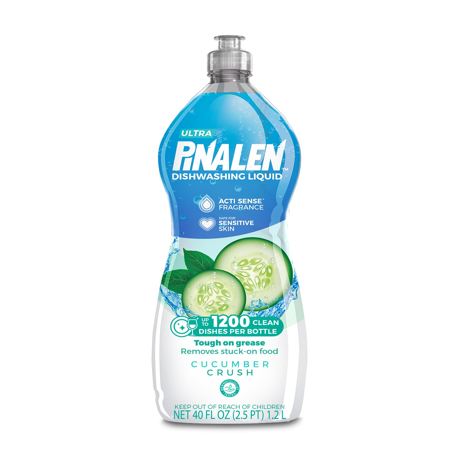 PINALENDishwashing Liquid Soap - Food & Grease Eliminating Dish Soap, Safe for Sensitive Skin - Cucumber Crush (40 Fl. Oz)