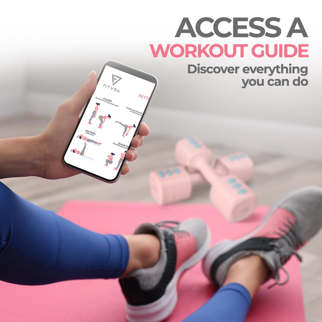 Regulowane hantle 2 w 1 + regulowane hantle kettlebell, zestaw ciężarków dla kobiet, różowy, 1-3 kg i 2,5-6,5 kg, z 3 elastycznymi paskami i prowadnicą