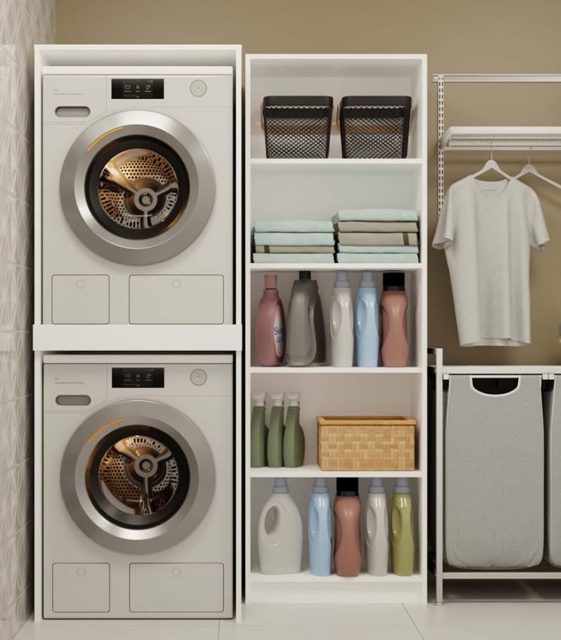 BDW - Armadietto per lavatrice e asciugatrice Pola Twin, 180 x 64 x 64 cm, mobile alto per bagno, mobili da bagno, asciugatrice, bianco