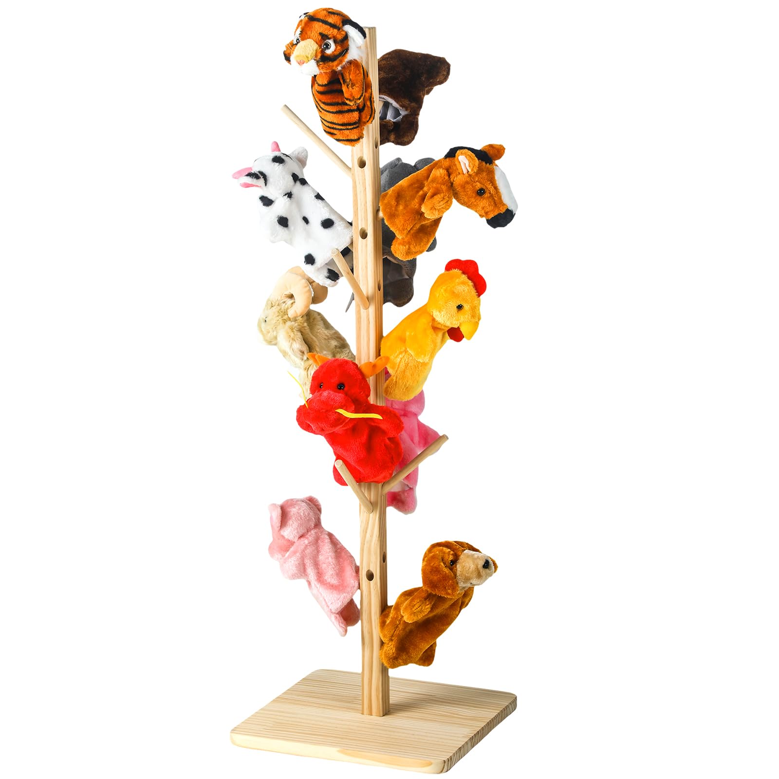 47 Inch Wooden Puppet Stand Anti Crush Puppet Tree for 16 Puppets Storage Store and Display Puppet Holder Display Holds 16 Hand Puppets