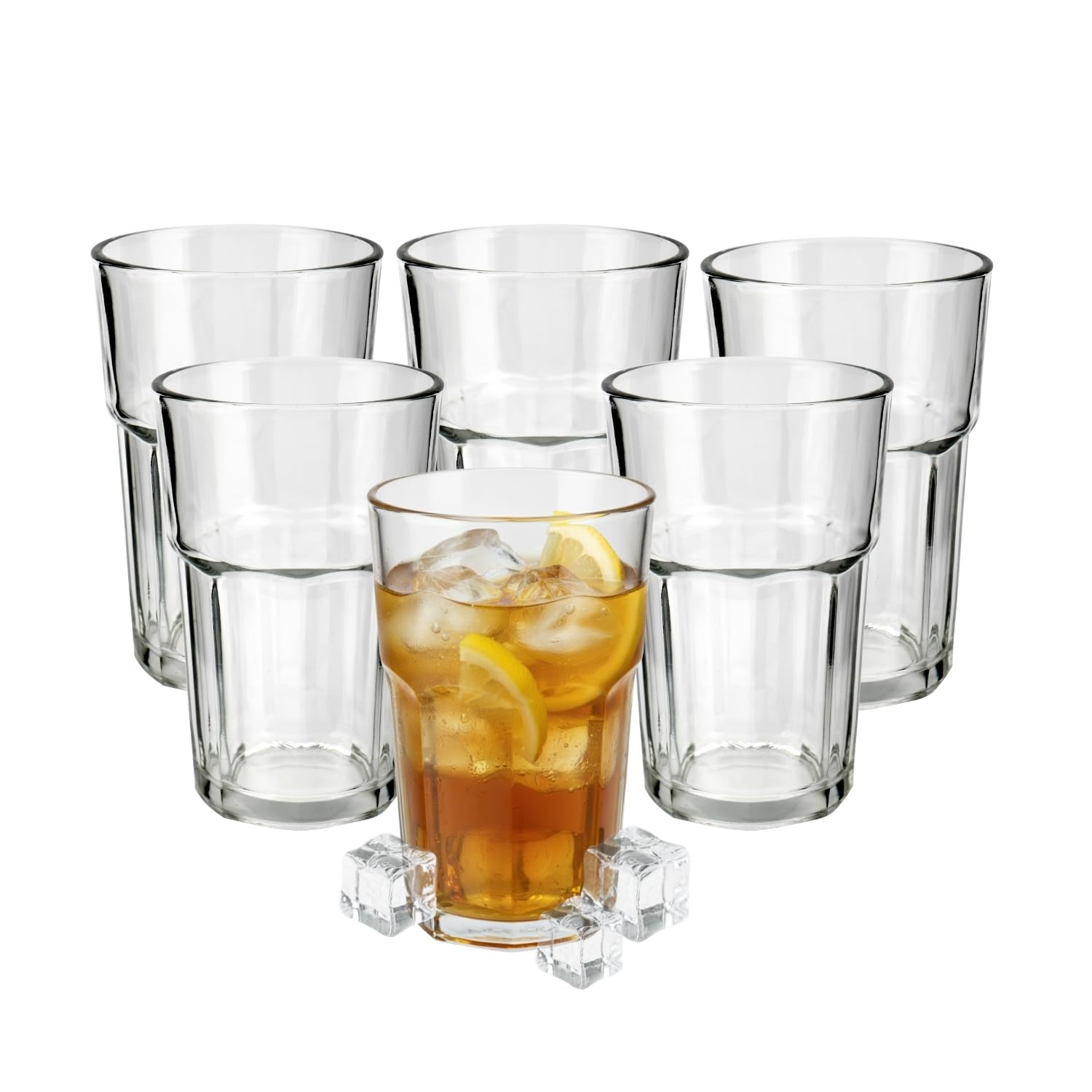 HOMESHOPA Drinking Glasses, 6 Pack Tall 285 ml Transparent Water Glassware, Reusable & Stackable Tumblers Set for Drinking Water & Beverages, Kitchen & Parties, Dishwasher Safe