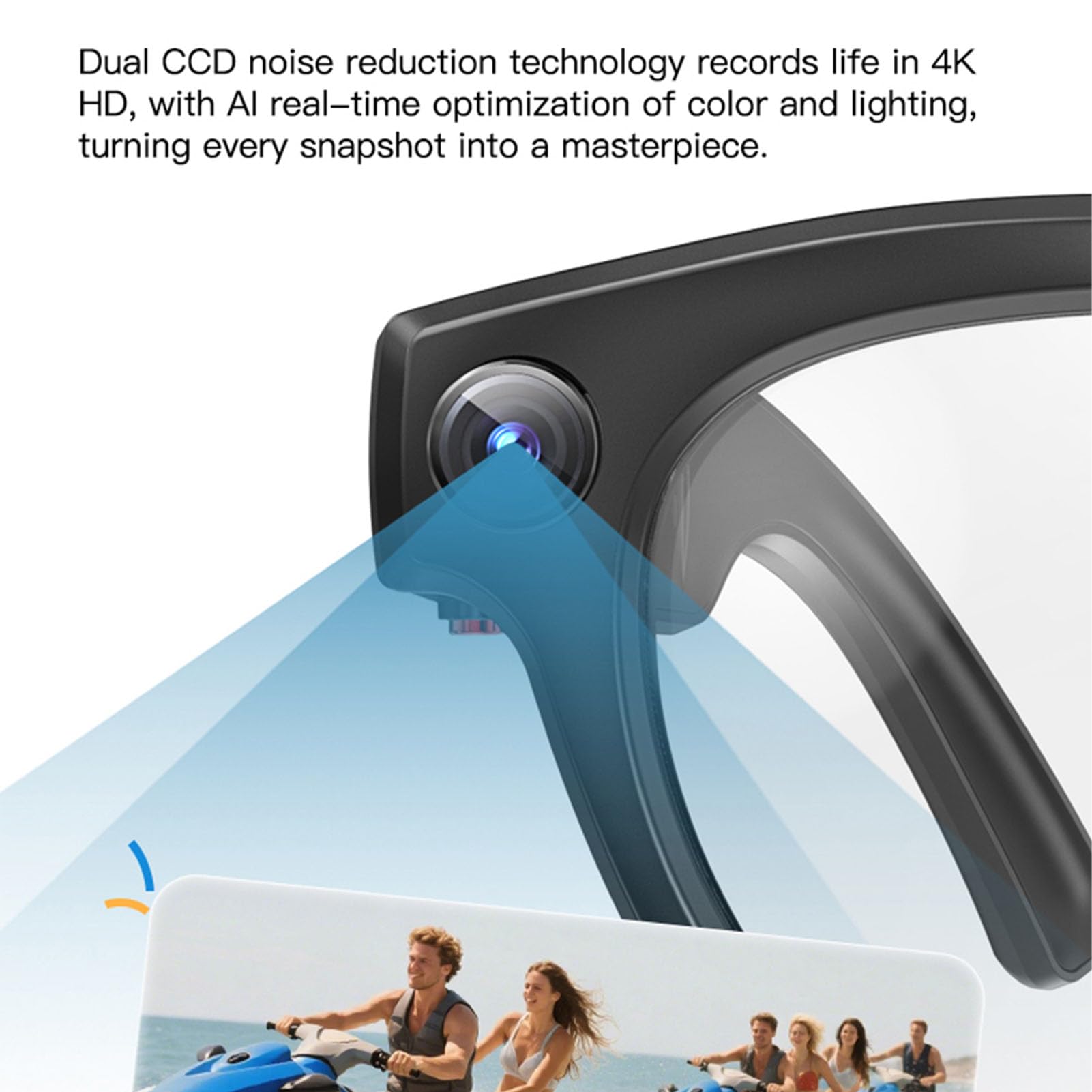 Occhiali Intelligenti AI per Viaggiatori e Professionisti Aziendali Traduzione in Tempo Reale con Fotocamera Anti Shake 8mp Altoparlanti Audio Surround 360° BT 5.3 Lenti