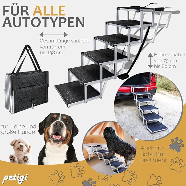 Foto 2 de 6 de Petigi - Rampa para perro para coche, aluminio, rampa para perros, escalera para perros, SUV, antideslizante…
