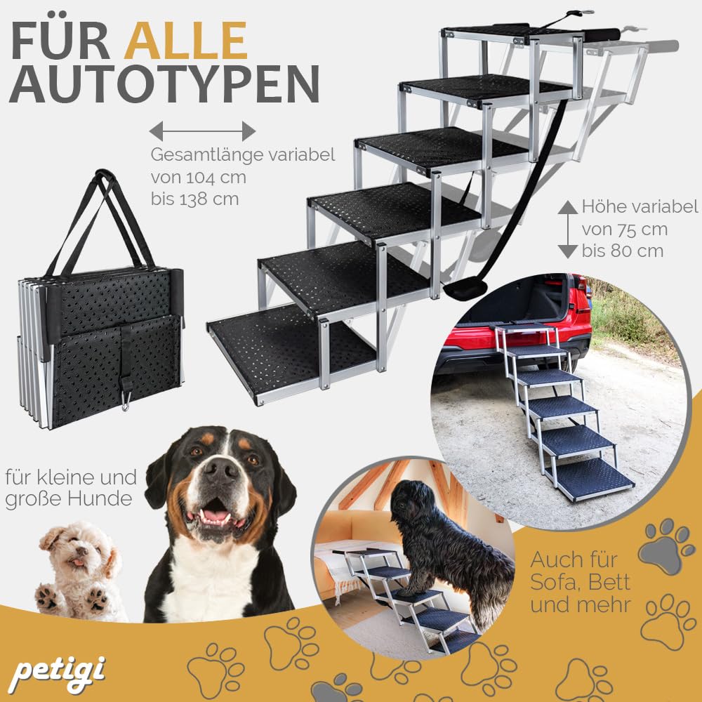 Petigi Sélection de rampes pour Chiens pour Voitures, Aluminium, escaliers pour Chiens, SUV, antidérapantes, capacité de Charge 70 kg, 90 kg ou 150 kg
