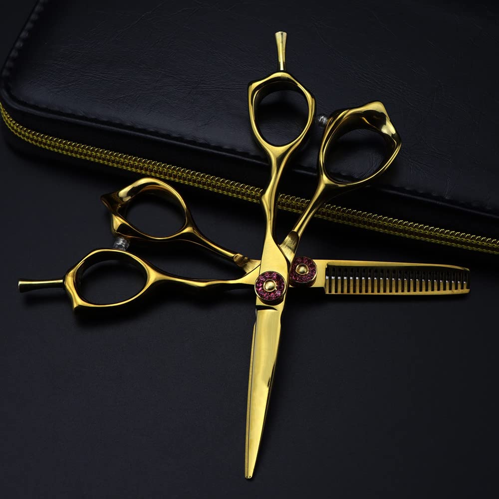 Haarschneideschere, 5 Zoll Professionelle Stahlschere, Goldene Haarschere, Haarschnitt, Effilierwerkzeug, Friseurscheren-Set
