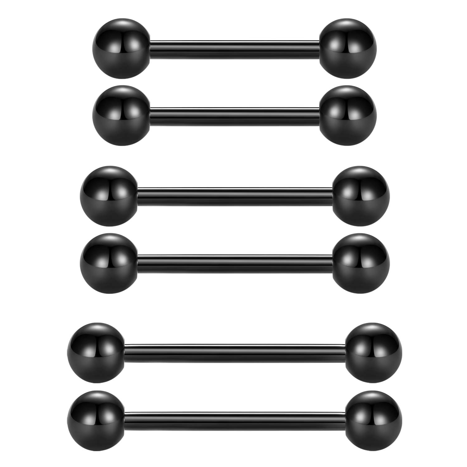 Longita16G 6 Piezas Piercing Lengua Anillos Pezon Anillos Piercing Industrial Barras Acero Inoxidable Hombre Mujer Piercing Barbell 14-18mm Piercing Joyería