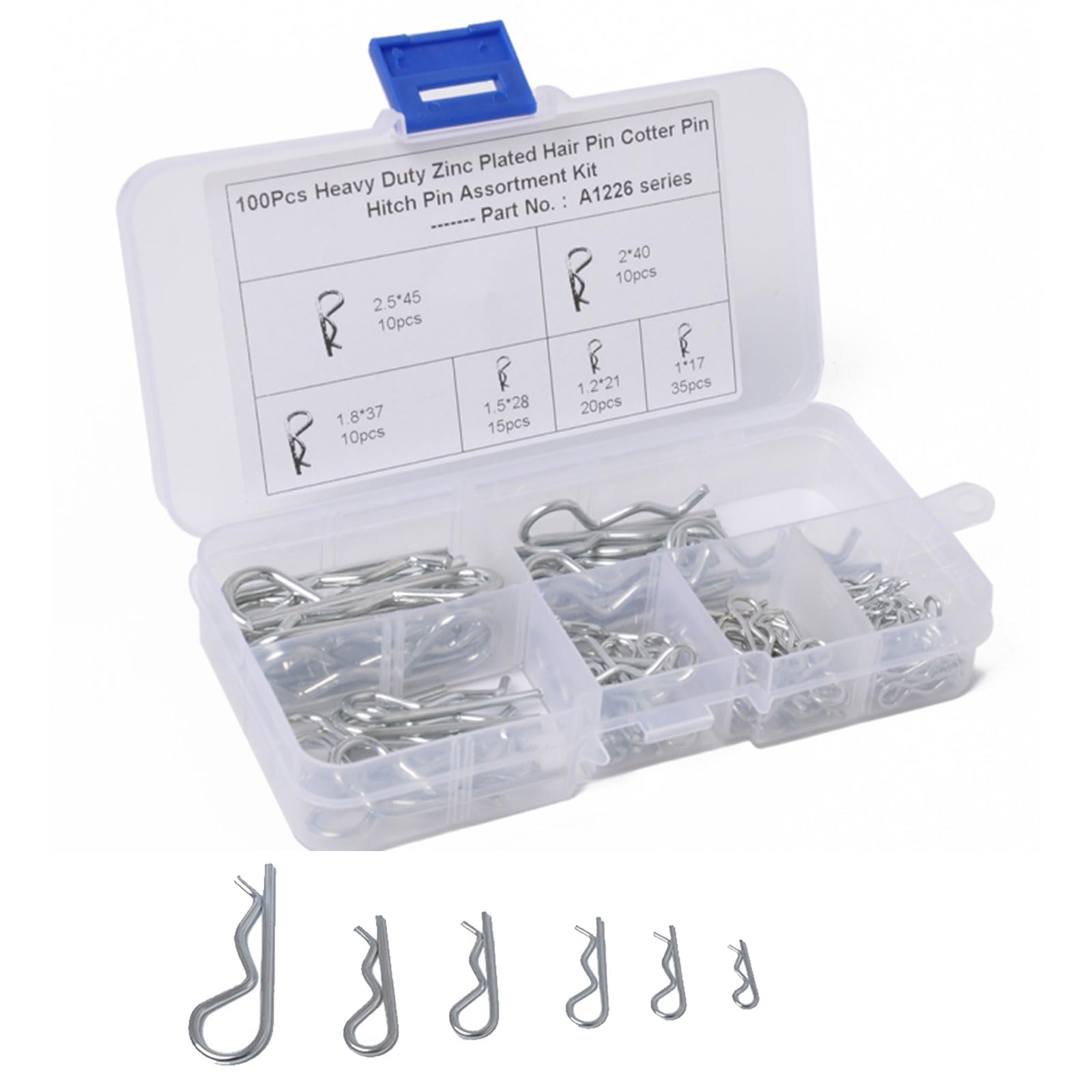 R Clip Perni di Fissaggio,R Clip Coppiglie a Molla,R Coppiglie a molla,Coppiglia R,R Coppiglie Pin,R Perno a Molla in Acciaio Inox,per Automobili,Trattori,Officine,6 misure,100 pezzi