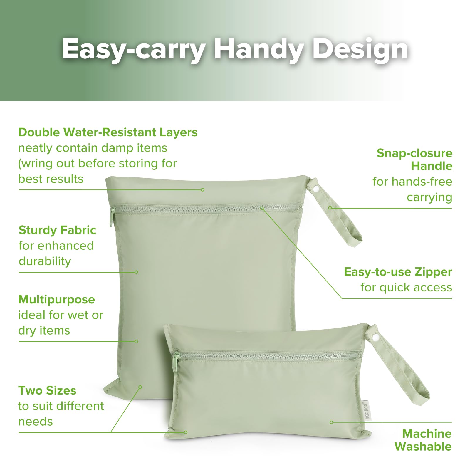 haakaa Lot de 2 sacs imperméables pour bébé, sacs humides/secs pour sac à couches, voyage, maillot de bain, plage, piscine, pièces de pompe, poussette, garderie, yoga, herbe