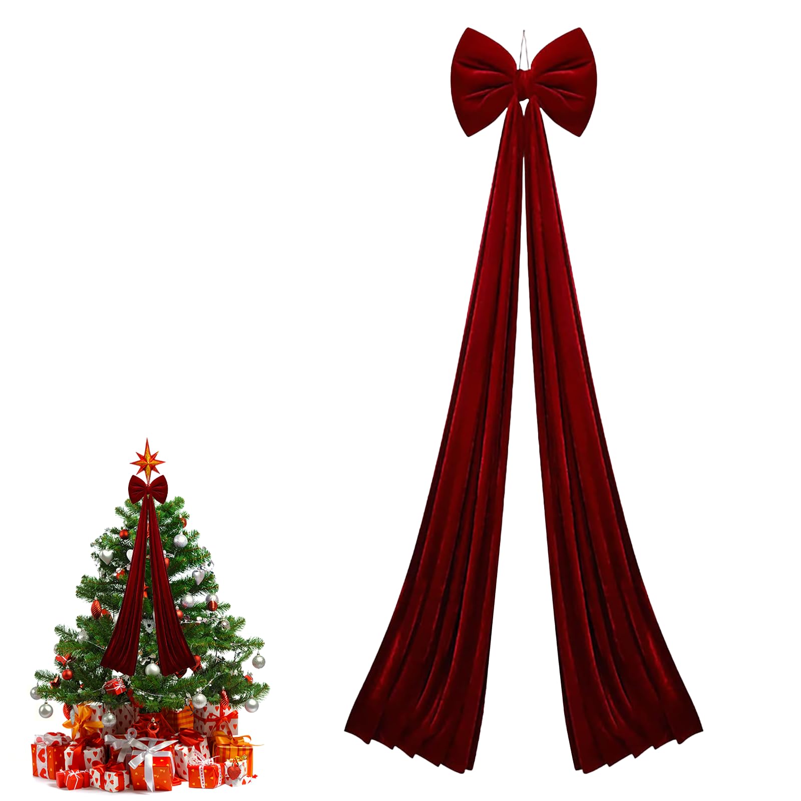 Peamoo Burgundy Christmas Velvet Bow,40 * 200Cm,Christmas Extra Large Velvet Bows,Christmas Tree Topper,Xmas Wreath Bow With Long Streamers Triple Layer Decor For Home Xmas Wreath Wall Wedding Party Decor (Burgundy)