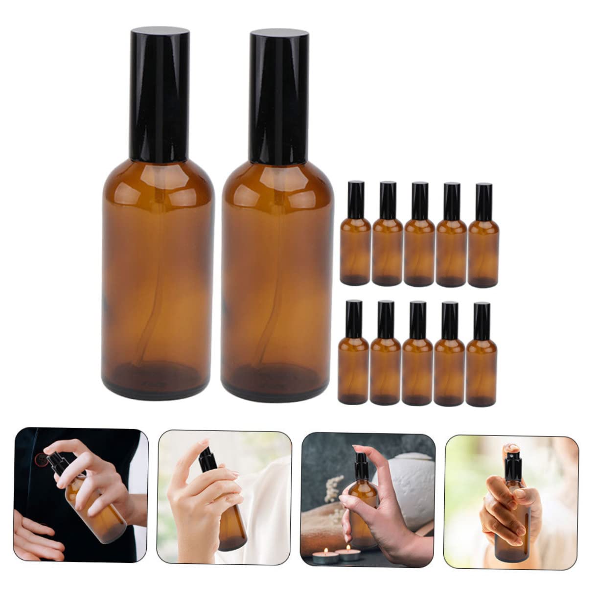 12x 30ml Glas Sprühflaschen für Ätherische Öle, Braun | Wiederbefüllbar, Lichtdicht, Reisetauglich für Geschäftsreisen, Kompakte Feinsprüher