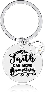 Faith Can Move Mountains Keychain Round Mountain Mustard Seed Inspirational Christian Keyring Stainless Y2255 (Round Mountain)
