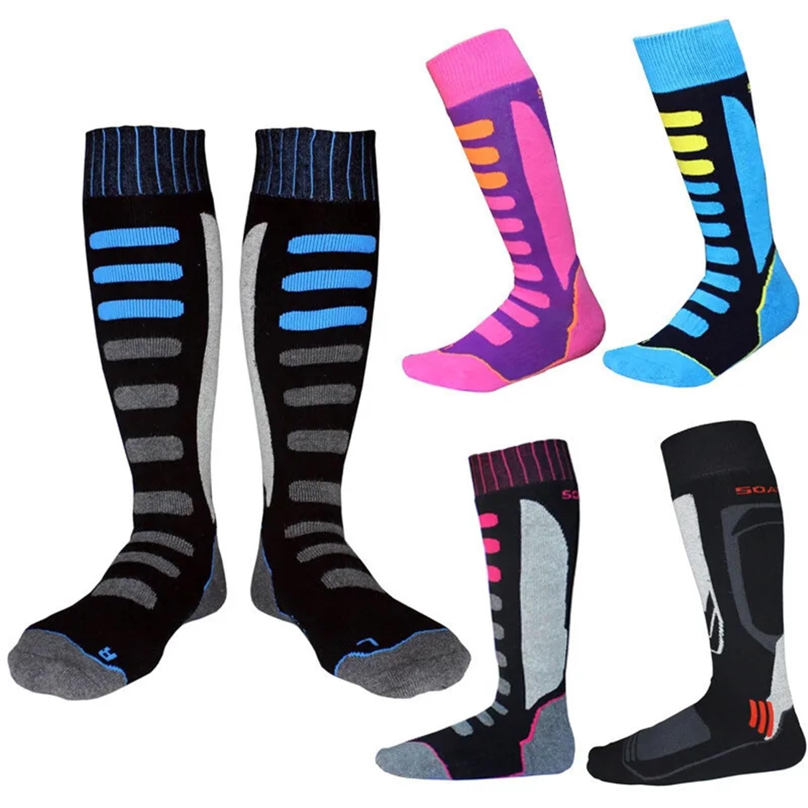 Calzini termici invernali in cotone da sci for uomo, donna, bambini, sport, snowboard, ciclismo, adulto, gamba più spessa e calda Per Tempo Freddo, Neve, Sci, Snowboard