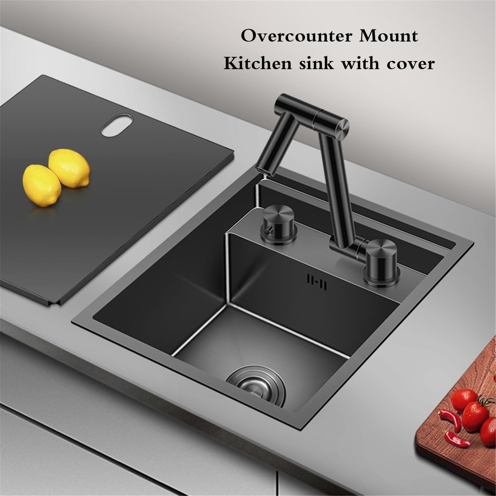 Platzsparende verdeckte Edelstahlstange Kompaktes Wohnmobil und Waschtisch mit Abdeckung, Siphon-Ablauf, Faltbarer Wasserhahn für kleine Wohnmobilküchen (39 x 43 x 22 cm)