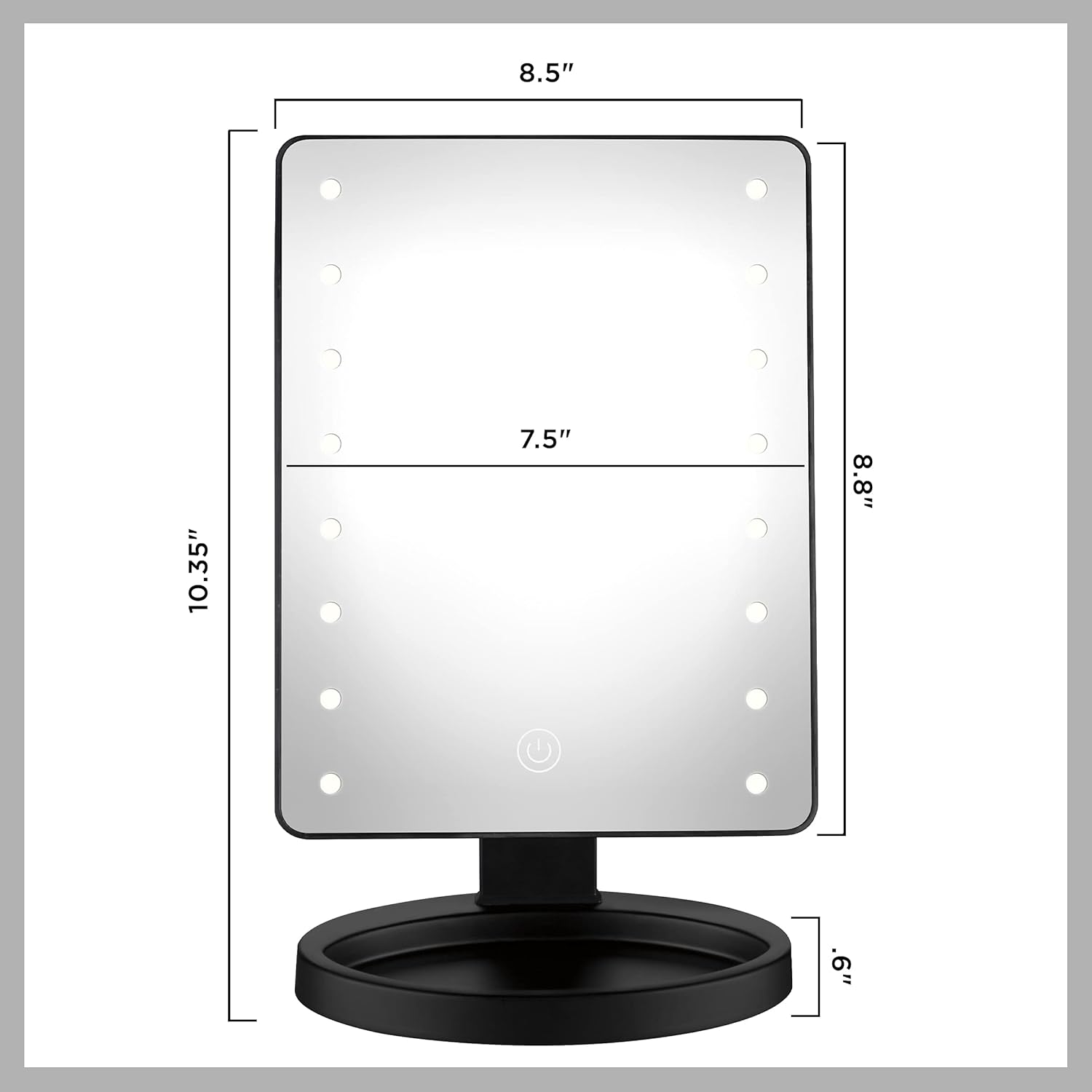 Black LED Lighted Vanity Makeup Mirror with Touch Screen