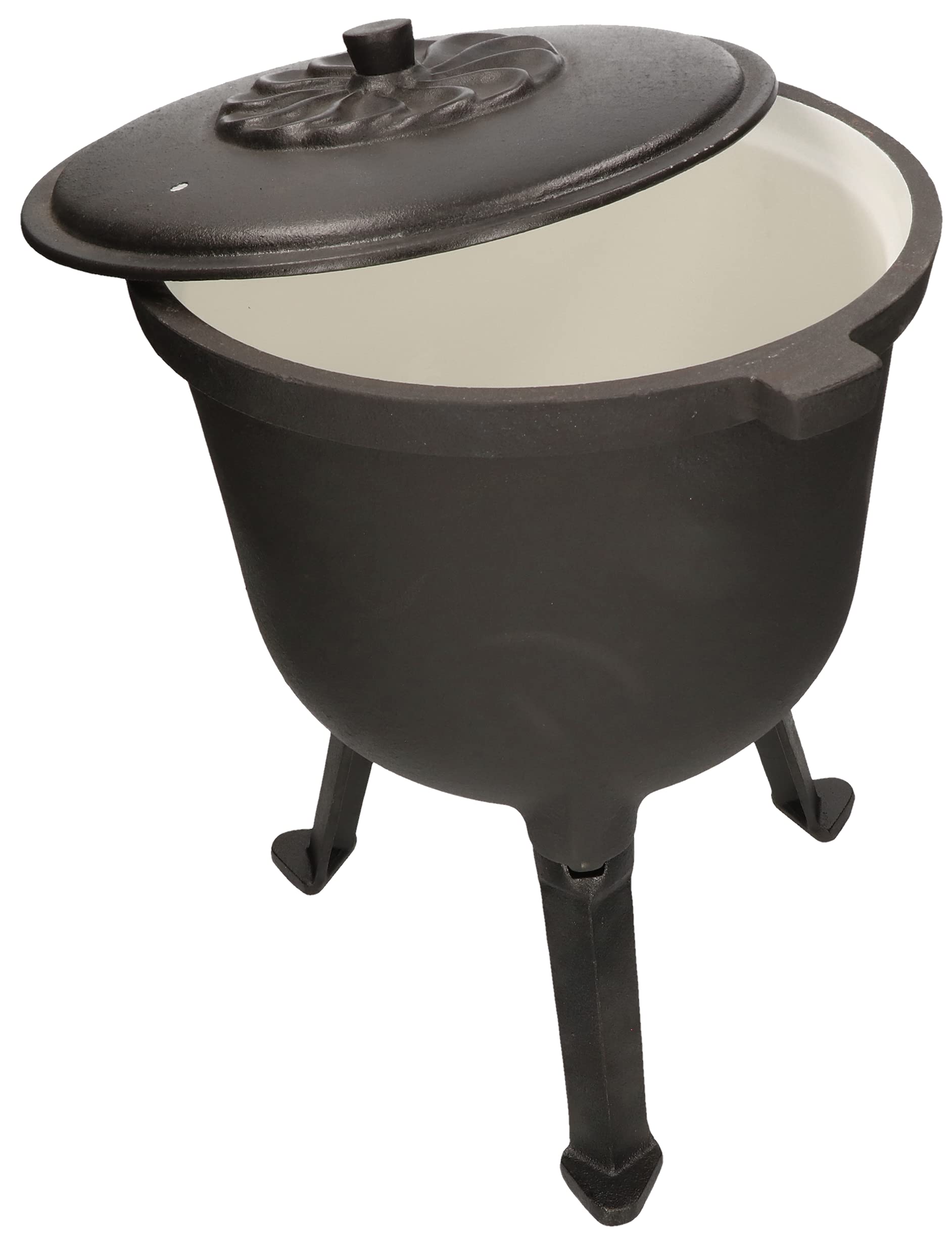 KOTARBAU® Caldero de hierro fundido esmaltado 10l, Caldero con patas, Olla de hierro para fuego, Caldero con tapa y asas, Caldero con soporte para colgar, Horno holandés, Olla de camping, Olla horno