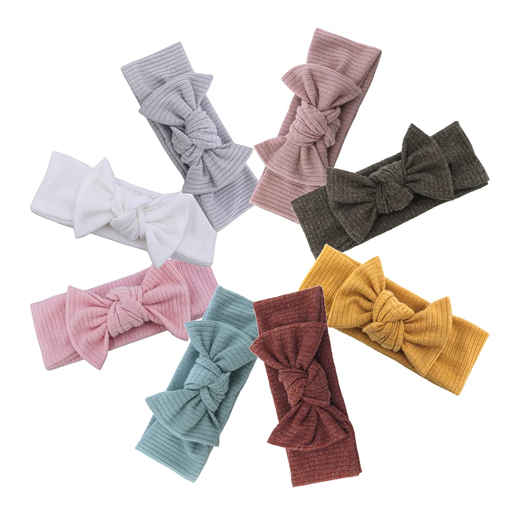 8pcs Baby Headband Soft Stretchy Hairband Hair Bow Elastic for Toddler Baby Girls Newborn Infant Kids Turban Headbands (Bow Headband White)