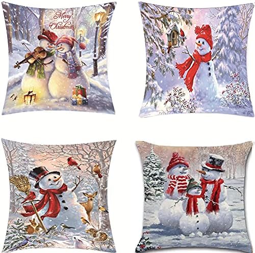 Christmas Winter Snowman Throw Pillow Covers 18x18, Set of 4 Winter ...