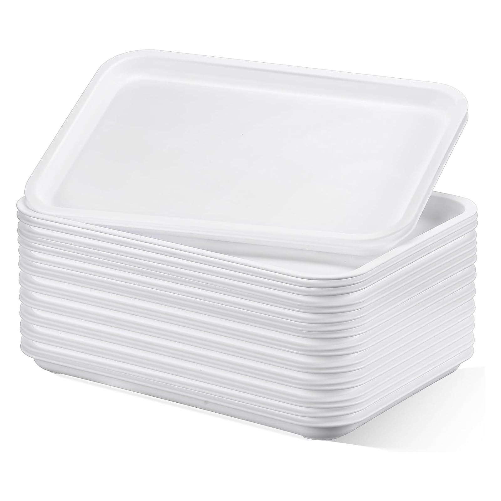 24 vassoi in plastica antiscivolo, resistenti alle temperature per cucina, sala da pranzo, caffè, 360 x 270 x 20 mm, in polipropilene, colore: bianco